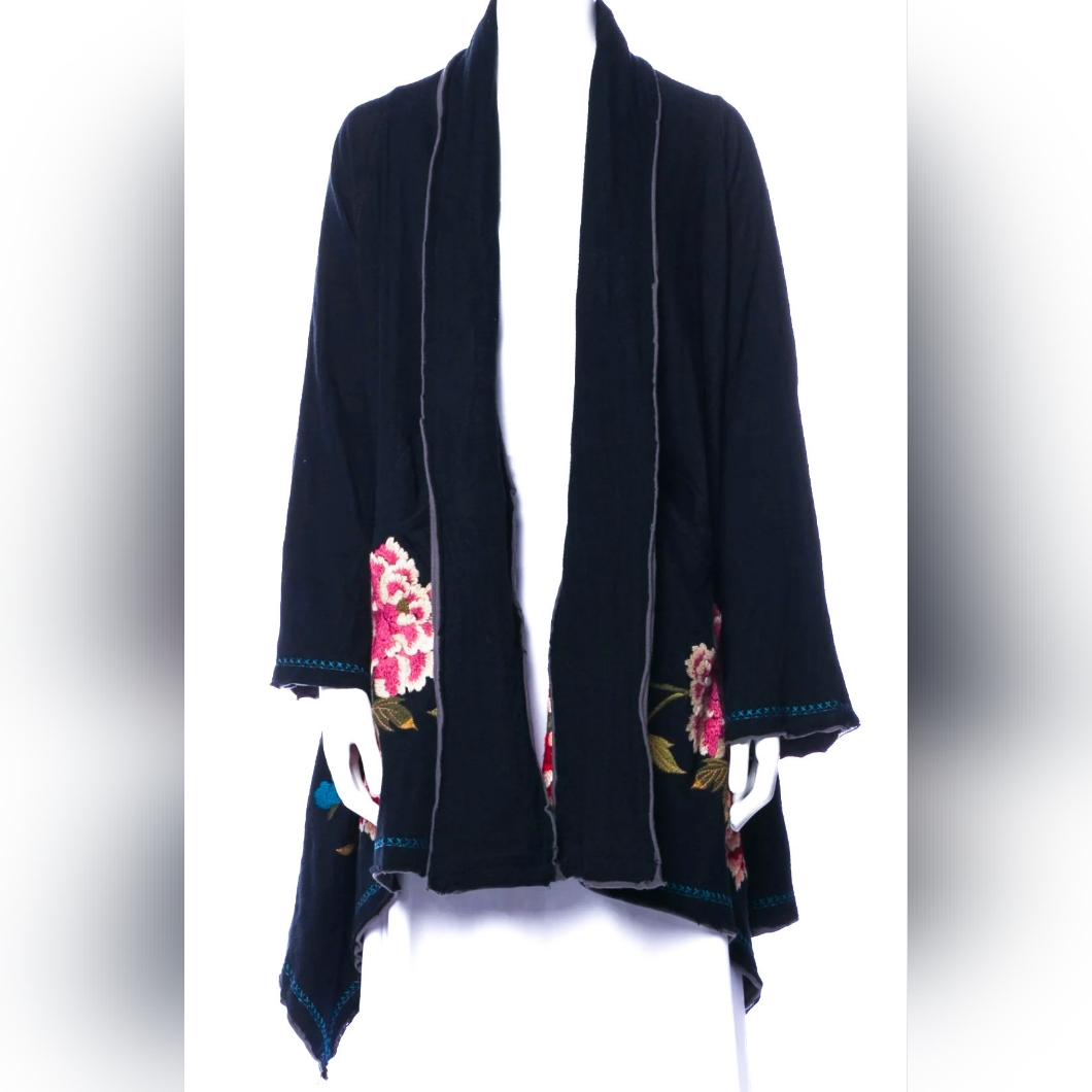 Biya Cardigan Jacket Long Sweater Waterfall Top Pockets Floral Johnny Was